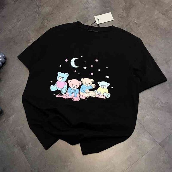 

66% off new summer t-shirt lovers bear casual loose men's and women's round neck short sleeves, White