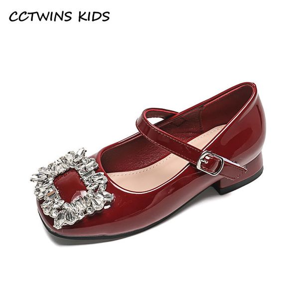 

kids shoes spring fashion princess dress baby girls flats patent brand mary jane rhinestones middle heel red soft sole 220525, Black;red
