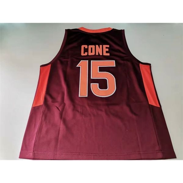 CHEN37 Jersey de basquete personalizada Homens jovens mulheres Virginia Tech Hokies 15 Jalen Cone High School Tamanho S-2xl ou qualquer nome e número de camisas