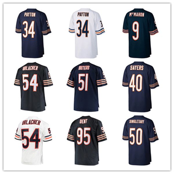 

football walter payton 34 brian urlacher 54 jim mcmahon 9 dick butkus 51 singletary 50 sayers 40 dent 95 perry 72 hampton 99 jersey retired, Black;red