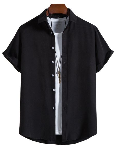 

men solid button front shirt without tee g5vp#, White;black