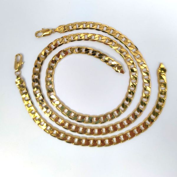 Bracciale donna uomo Collana 14K Solid Fine Gold TIMBRATO Hip Hop 7mm 24 pollici Urban Style Cuban Link Chain Set di gioielli