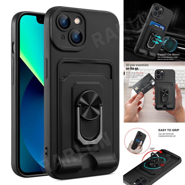 Capas de telefone celular TPU à prova de choque macias multifuncionais com suporte de anel magnético de bolso para cartão para iPhone 15 14 Pro Max 13 Mini 12 Samsung S23 Ultra S22 S21 FE A34 A54