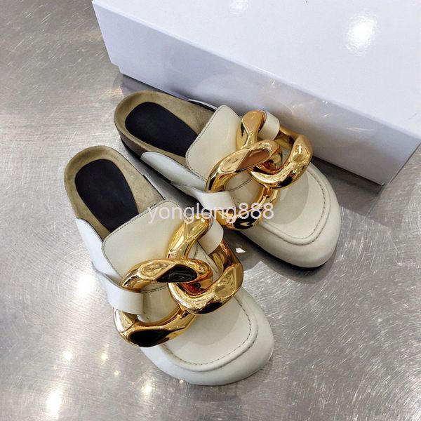 

slippers high end quality leather muller shoes spring slippers women summer wear fashionable chain baotou half, Black