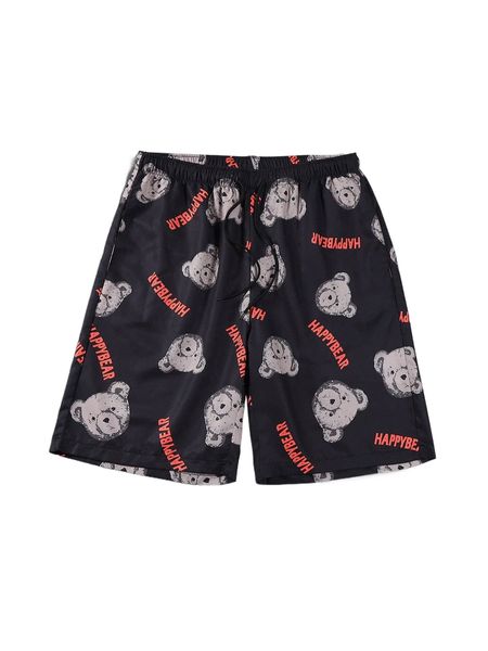 

men random bear & letter graphic drawstring waist shorts o8gu#, White;black