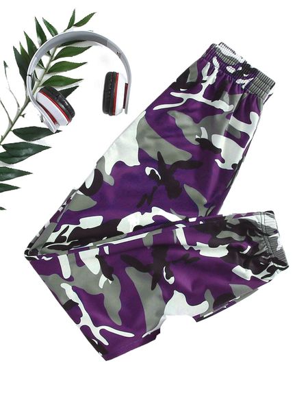 

camo elastic waist sweatpants s70p#, Black;white