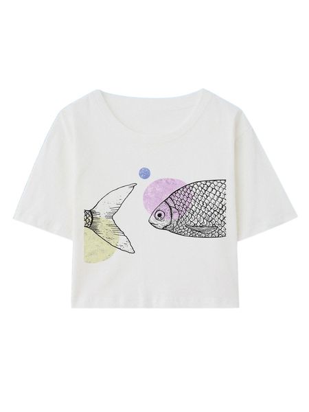 

romwe x tollfirka fish graphic crop tee j2tv#, White