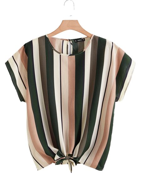 

plus keyhole back knot hem striped l6el#, Black