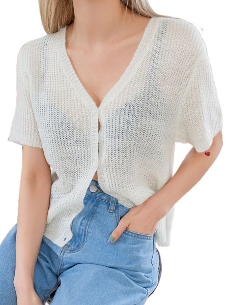 

dazy openwork knit button front cardigan z14r#, White;black