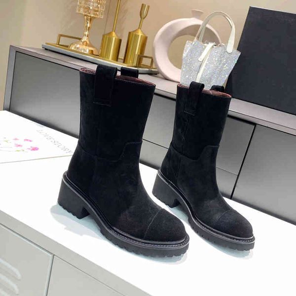 

boots boots women's leather classic shoes round head square high heels shorts winter series, Black