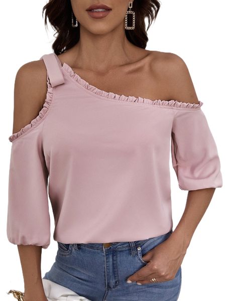 

frill trim knot strappy blouse 94me#, White