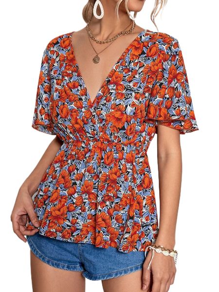 

floral print peplum t3yi#, White