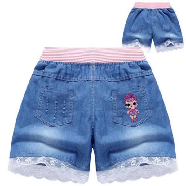 

girls denim shorts teenage girl summer lace pants kids bow clothes children rainbow jean short for teenager 220419, White