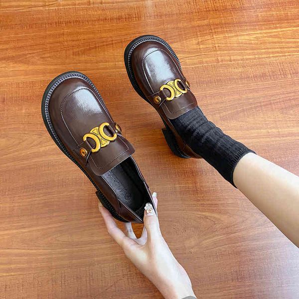 

dress shoes grape mother arc de triomphe buckle leather women's shoes round head thickened thick soles increased british style lofook x, Black