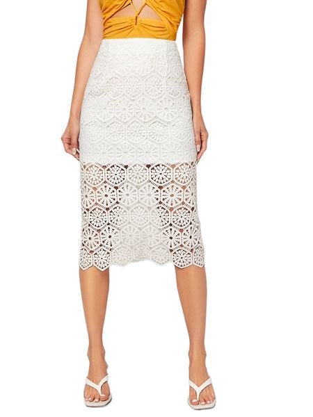 

high waist guipure lace skirt n8ht#, Black