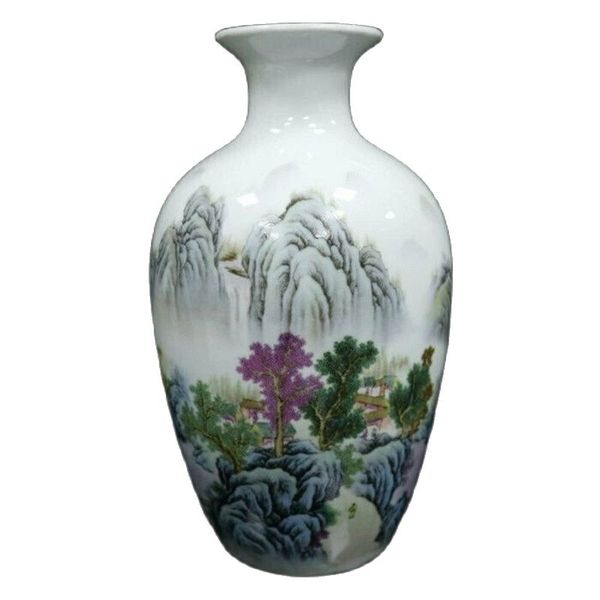 

chinese old porcelain pastel landscape water vase, Silver