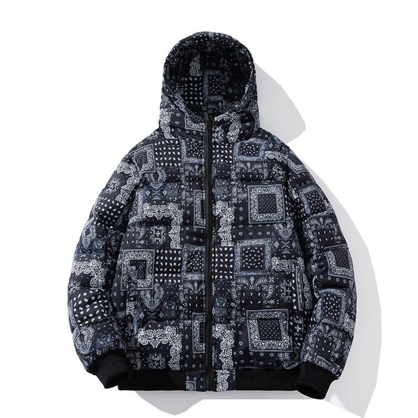 

men's jackets kapital man street loose floral print thickened crew neck cotton padded jacket for men and women, Black;brown