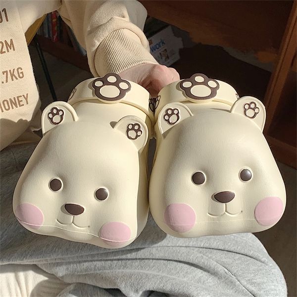 

fashion women baotou sandals outdoor beach cute bear slides nonslip bathroom couple slippers female shoes 220614, Black