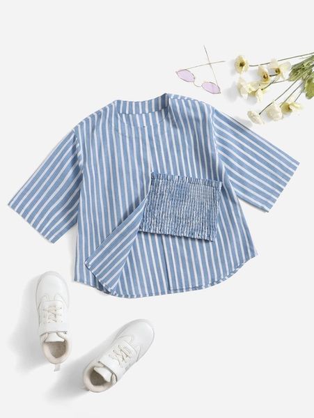 

girls striped print shirred tube & blouse she, White