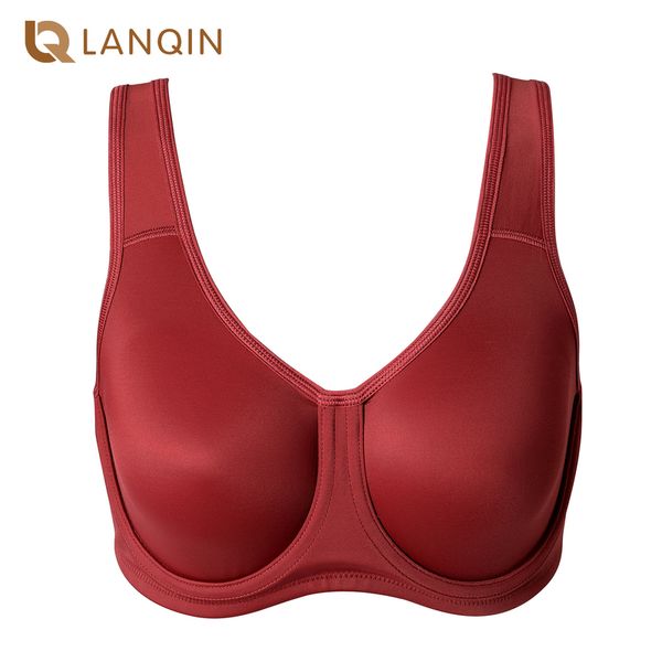 

women's max control double-layer solid high impact plus size non padded underwire active bra 220511, Red;black