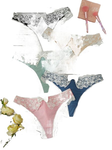 

plus 5pack contrast lace panty 52gf#, Black;white