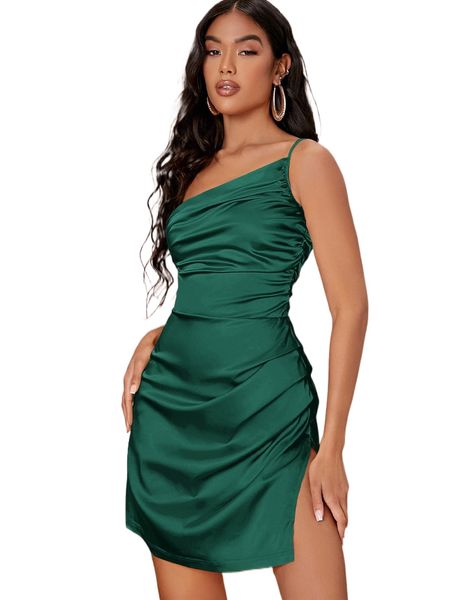 

bae one shoulder split hem dress c2hm#, Black;gray