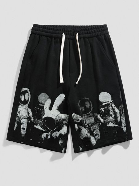 

men cartoon graphic drawstring waist shorts h8gt#, White;black