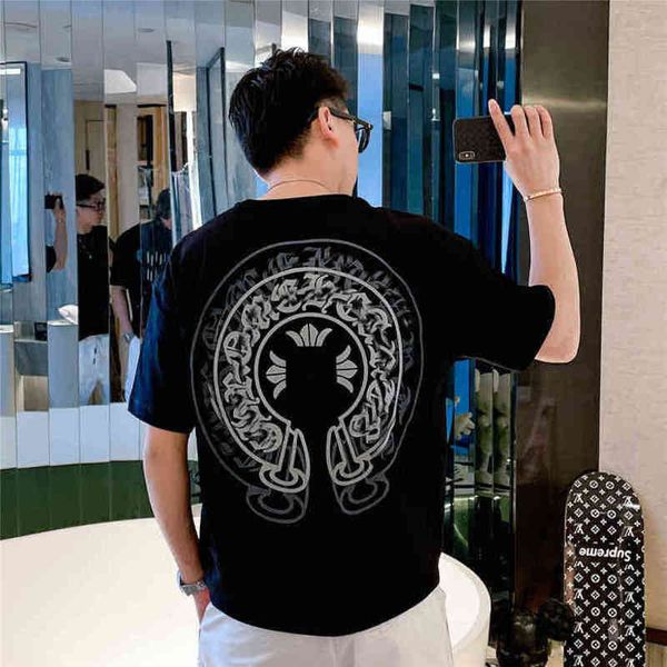 

fashion classic men's ch t shirts print cro tees designer big shadow horseshoe t-shirt short sleeve women's sanskrit cross sweatsh, White;black