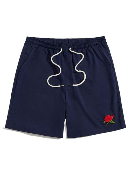 

romwe guys floral embroidery drawstring shorts s9op#, White;black