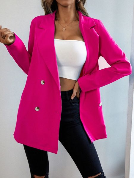 

double breasted hidden pocket blazer e57w#, White