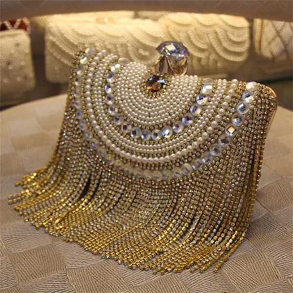 

rhinestones tassel clutch diamonds beaded metal evening bags chain shoulder messenger purse evening bags for wedding bag 220621