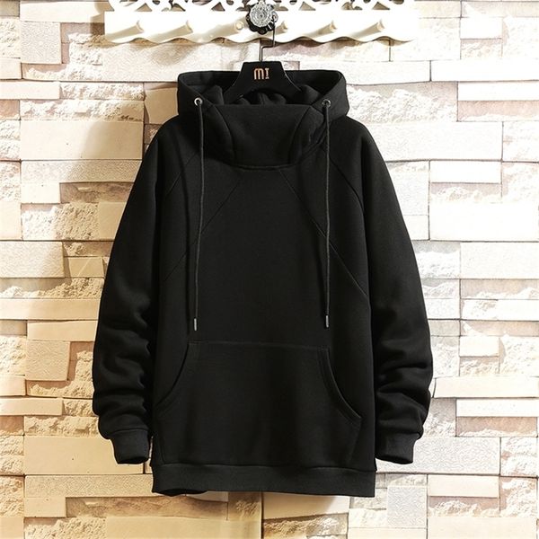

japan style casual o-neck spring autumn black hoodie sweatshirt men's thick fleece hip hop skateboard streetwear clothes 220813