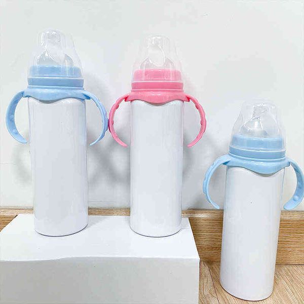 

8oz wholesale sublimation child sippy cup with handle insulate portable thermos double vaccum baby milk cup kids bottle 0228
