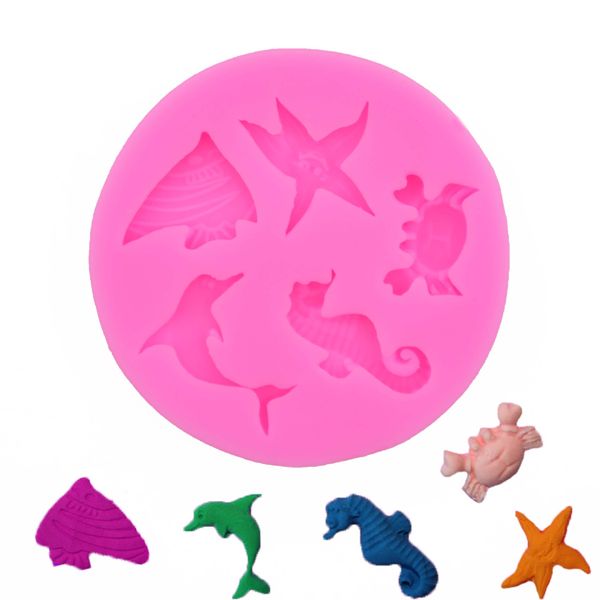 Molde de silicone 3d Seahorse Starfish Dolphin Cake Decorating Silicone Fondant Molds Marine Animal