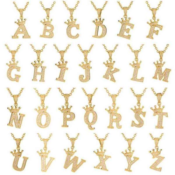 

chains zircon alphabet pendant necklaces hip hop women men gold chain queen necklace letter crown initial necklace, Silver