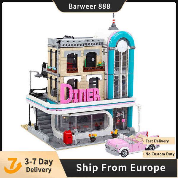 Blocchi 15037 2480pcs Street View Series Downtown Diner Building Buildings Bricks Spelling Toys Compatible 10260 T230103