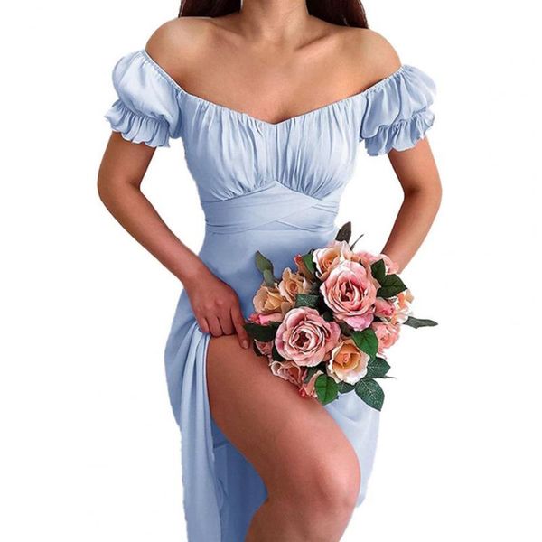 

women's swimwear summer women puff sleeve midi dress backless slit solid beach party dresses casual patchwork sundress fashion 2022, White;black