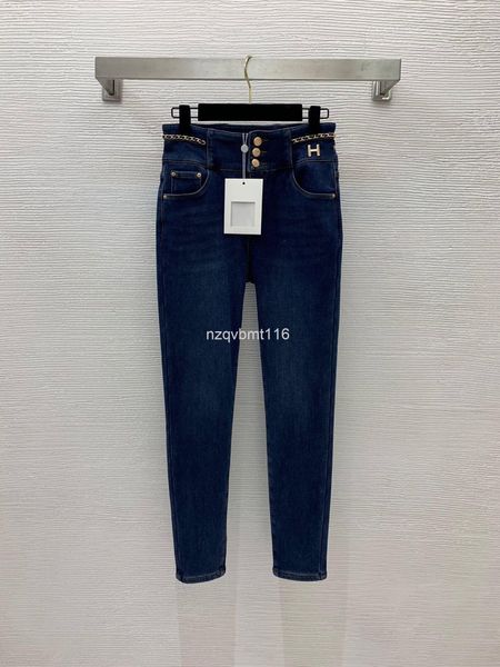 

women's jeans autumn and winter plush thickened side three button skinny hip lifting elastic small leg jeans, Blue