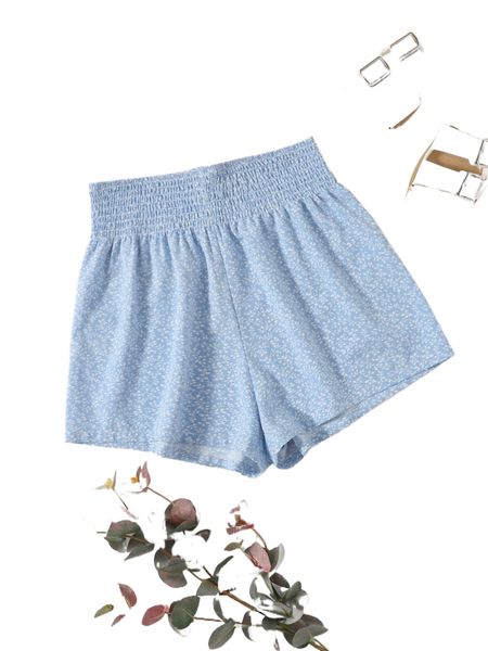 

allover print shirred waist shorts 67ff#, White;black