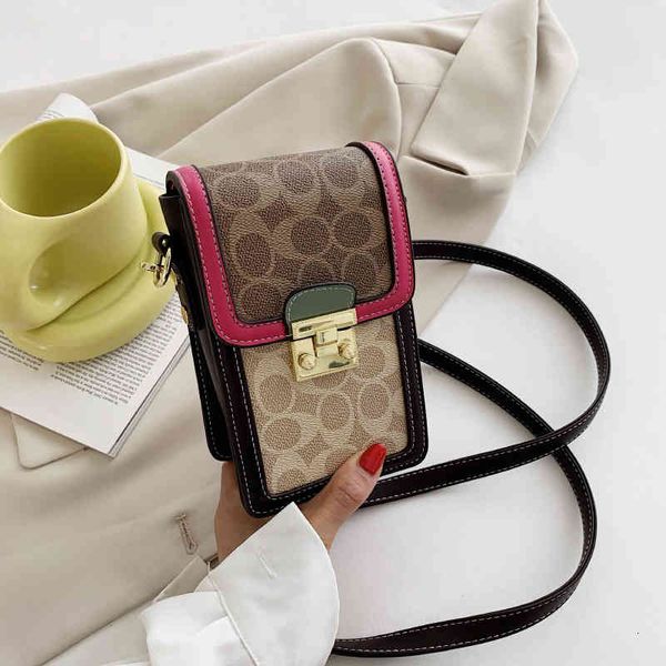 

bags handbags small women's 2022 fashion net red texture print contrast color single shoulder messenger mini mobile phone, Black;red