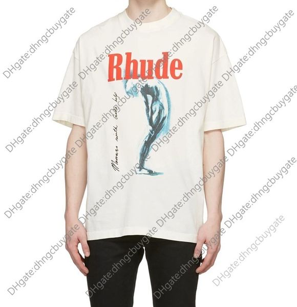 

t shirt designer trendy american rhude monaco with gold help mens casual round neck cotton short sleeve tshirt t shirt, White;black