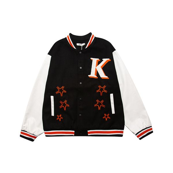 

patchwork coats embroidery men women woolen baseball jacket stand oversize casual, Black;brown