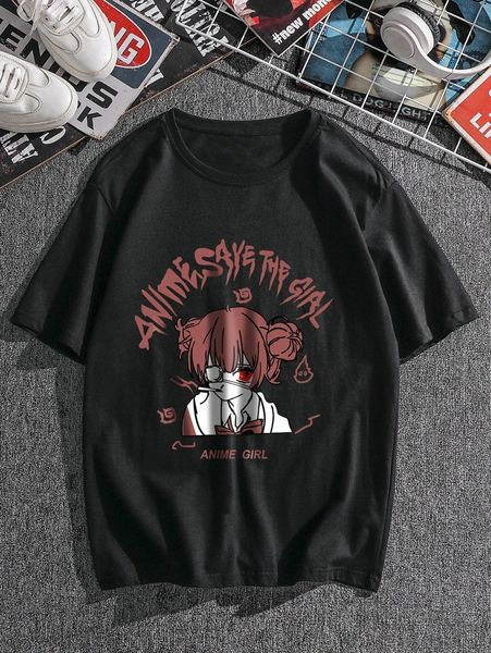 

men letter & cartoon graphic tee u7ca#, White;black