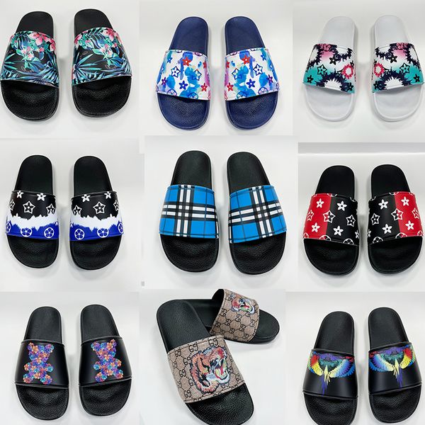 

designer slippers men women slides with correct flower luxury brand shoes print slide leather rubber sandals summer flat slipper 36-45, Black