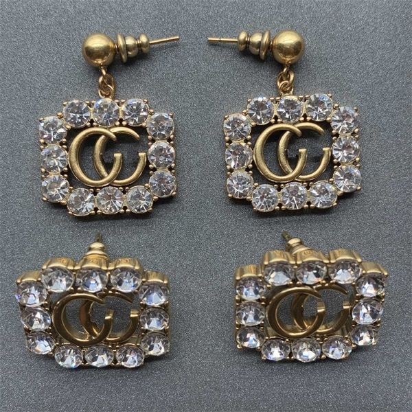 

the new 70% off family yu shuxin same brass used square rhinestone letter earrings, Golden
