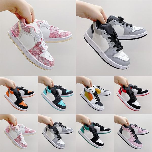 

2021 kids shoe brown low children sports basketball shoes pine green game royal 1 high og 1s sneakers baby toddler trainers size 2168b, Black