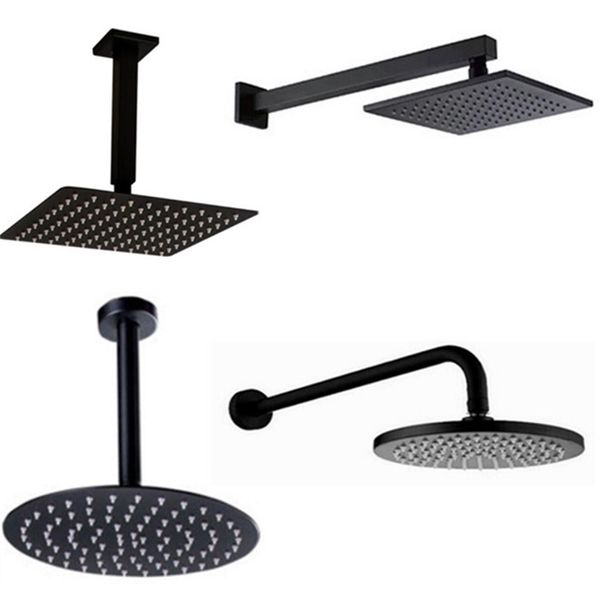 Soffione doccia a pioggia nero tondo e quadrato ultrasottile 2 mm 8 10 12 16 pollici Scelta braccio doccia a parete per bagno montato a soffitto 200925