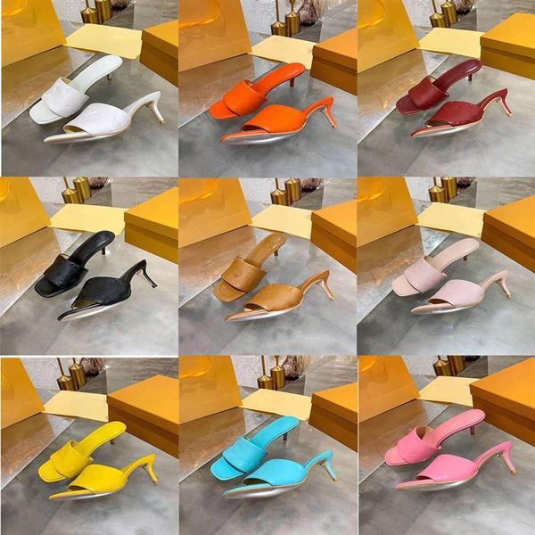

2021 designer slippers revival mule high heels shoes women slides sandals black pink orange blue waterfront br shoe''louise'&