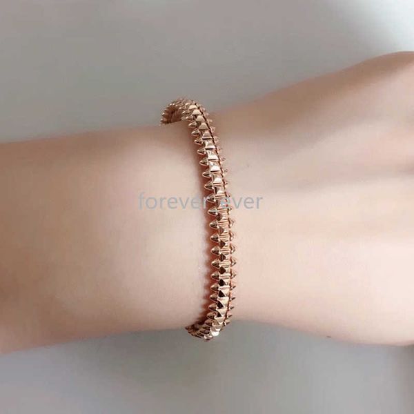 

designer jewelry 2021 brand pure 925 sterling silver jewelry women rose gold spikes steam-punk bangle wedding jewelry around rivet bangle, Red;brown
