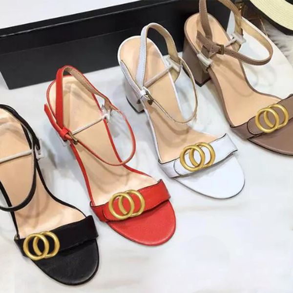 

women sandals high heels party leather womens chunky heel mid heel ladies sandal dress shoes metal buckle rubber summer wedding dance shoe c, Black